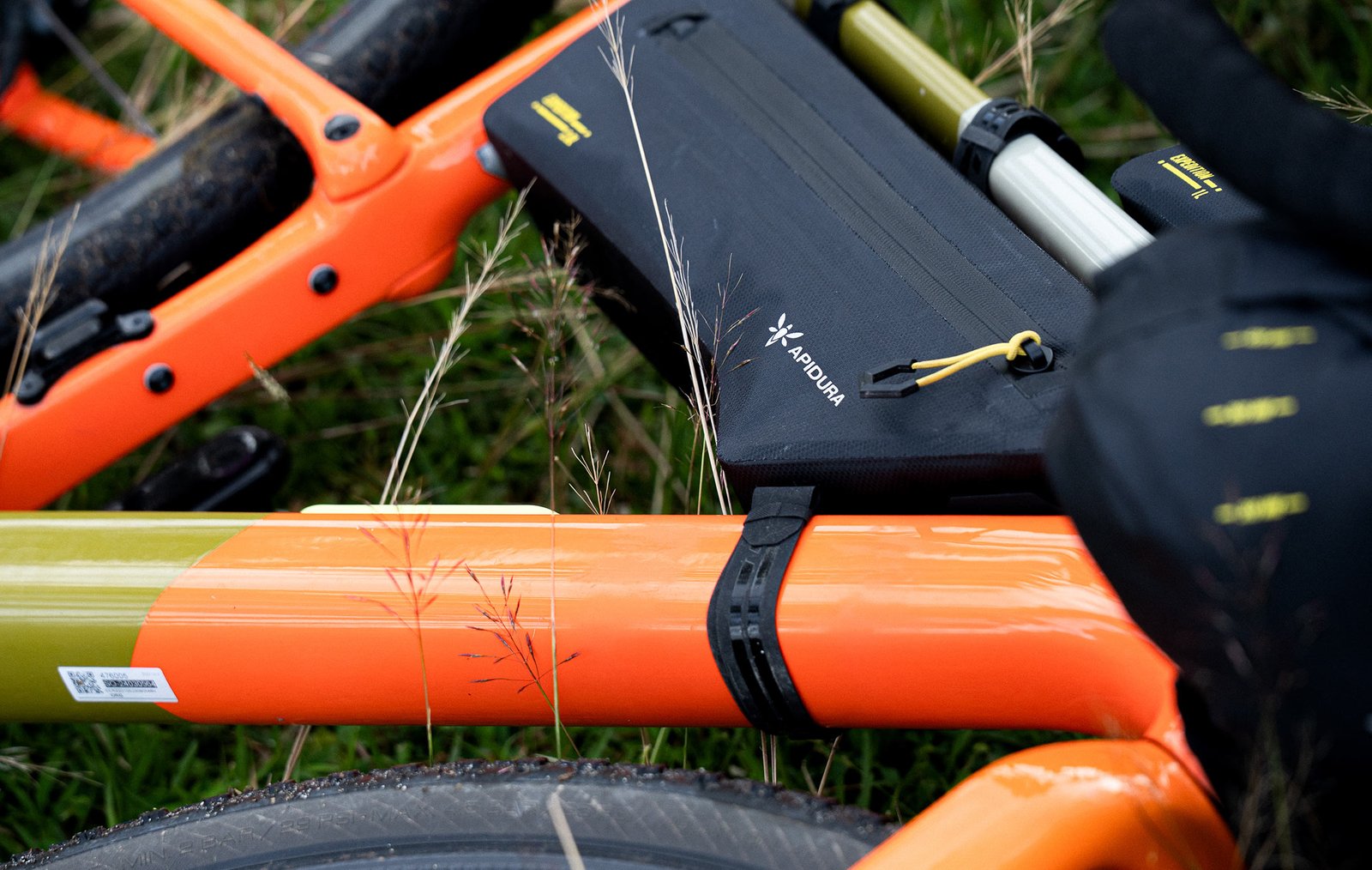 closeup of 2026 apidura expedition series bikepacking frame bags.