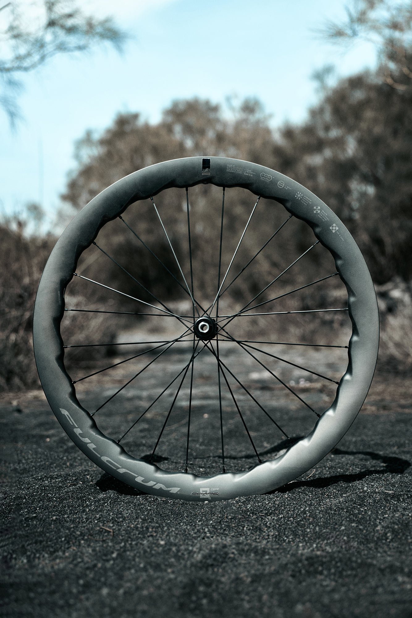 side view of fulcrum sharq gr gravel bike wheels.