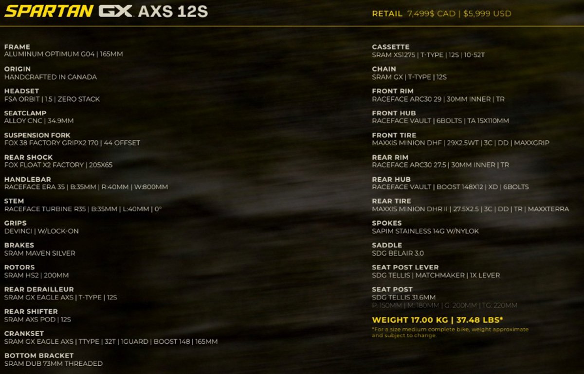 Devinci 2026 Spartan GX AXS 12S specs