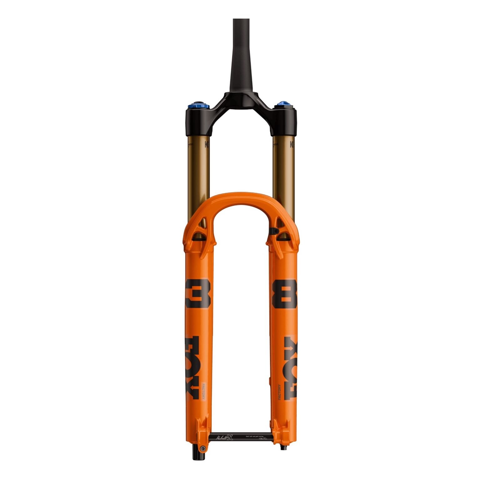 studio image of the Fox 38 Factory fork with orange lowers