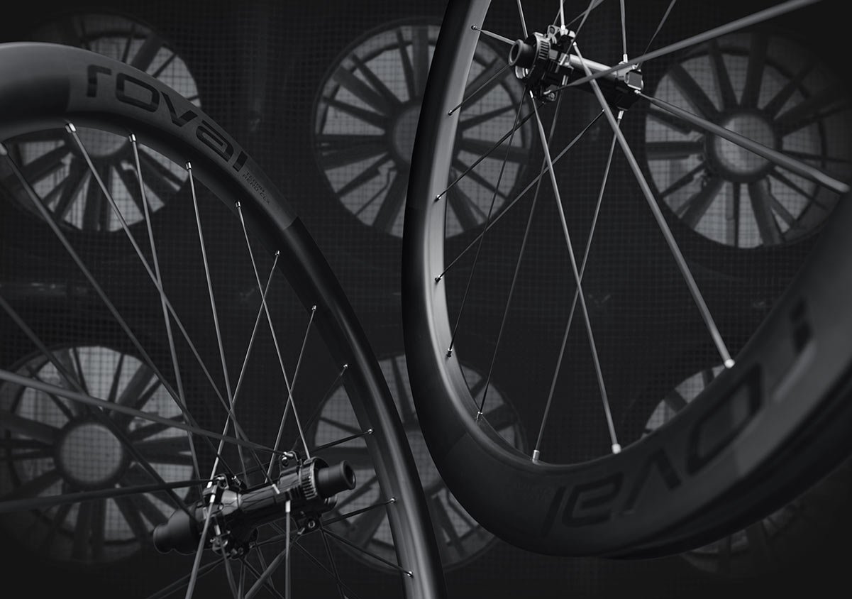 closeup view of roval terra aero clx gravel wheels.