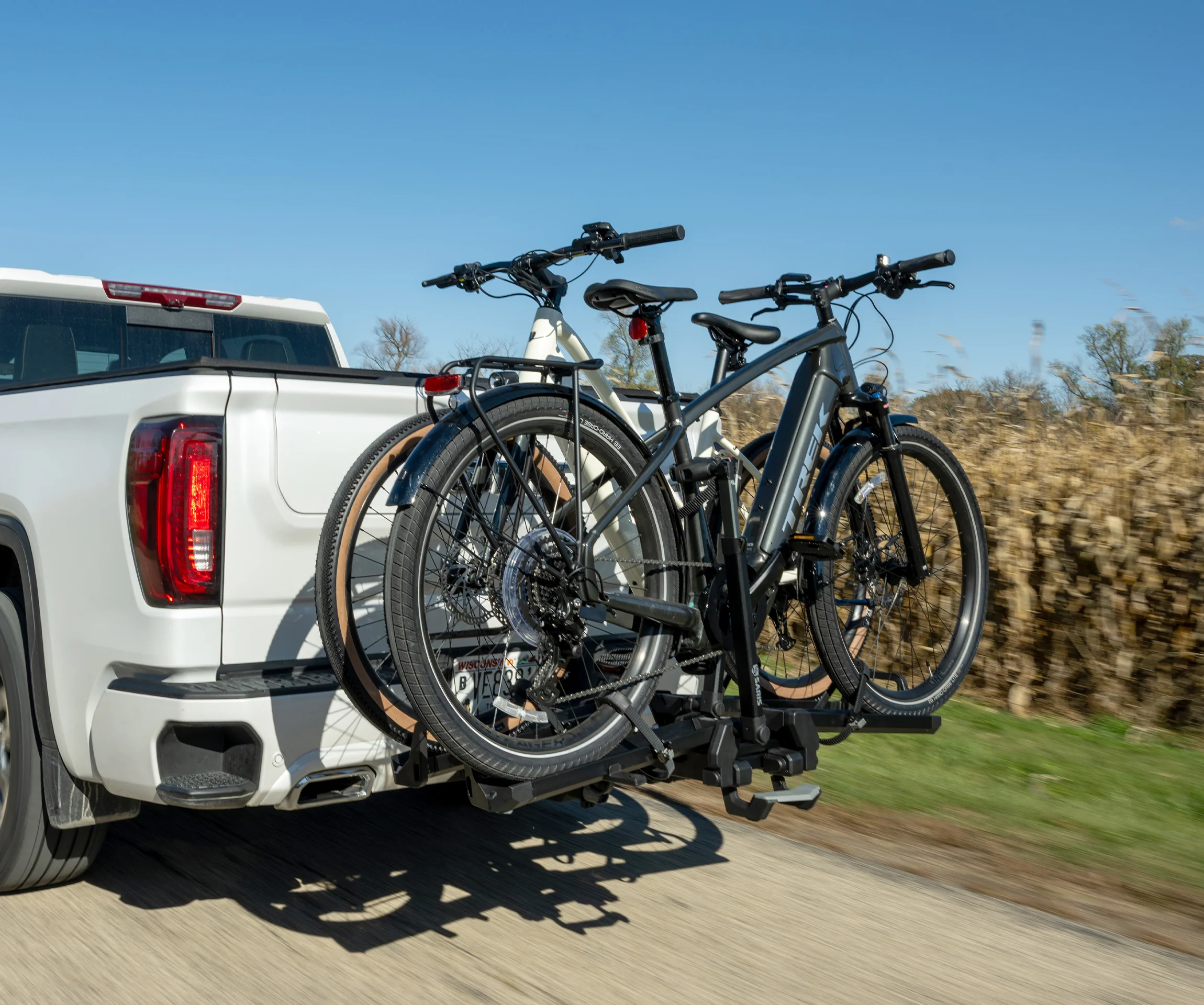 e-bikes on saris cycle-on hitch bike rack.