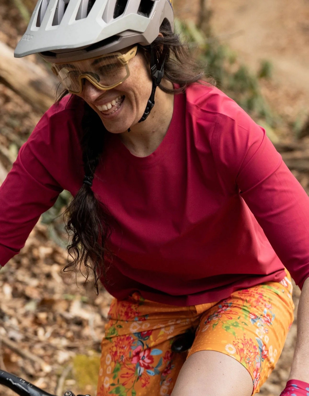 a female rider wearing Shredly's new colors while riding