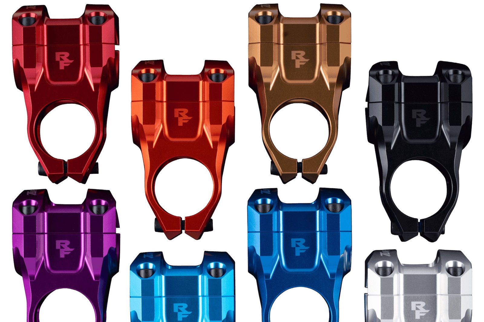 studio image showing the Race Face Turbin stem in all eight colors