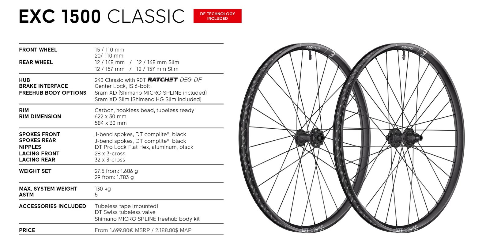 2026 DT Swiss 1500-series carbon MTB wheels: EXC 1500 Classic EN wheelset