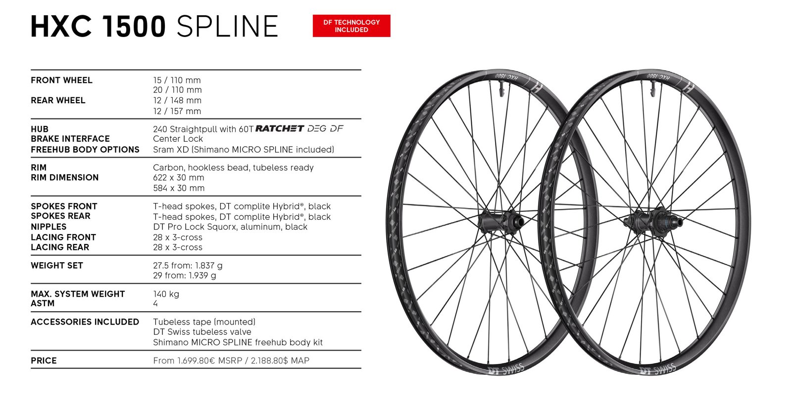 2026 DT Swiss 1500-series carbon MTB wheels: HXC 1500 Spline eMTB wheelset