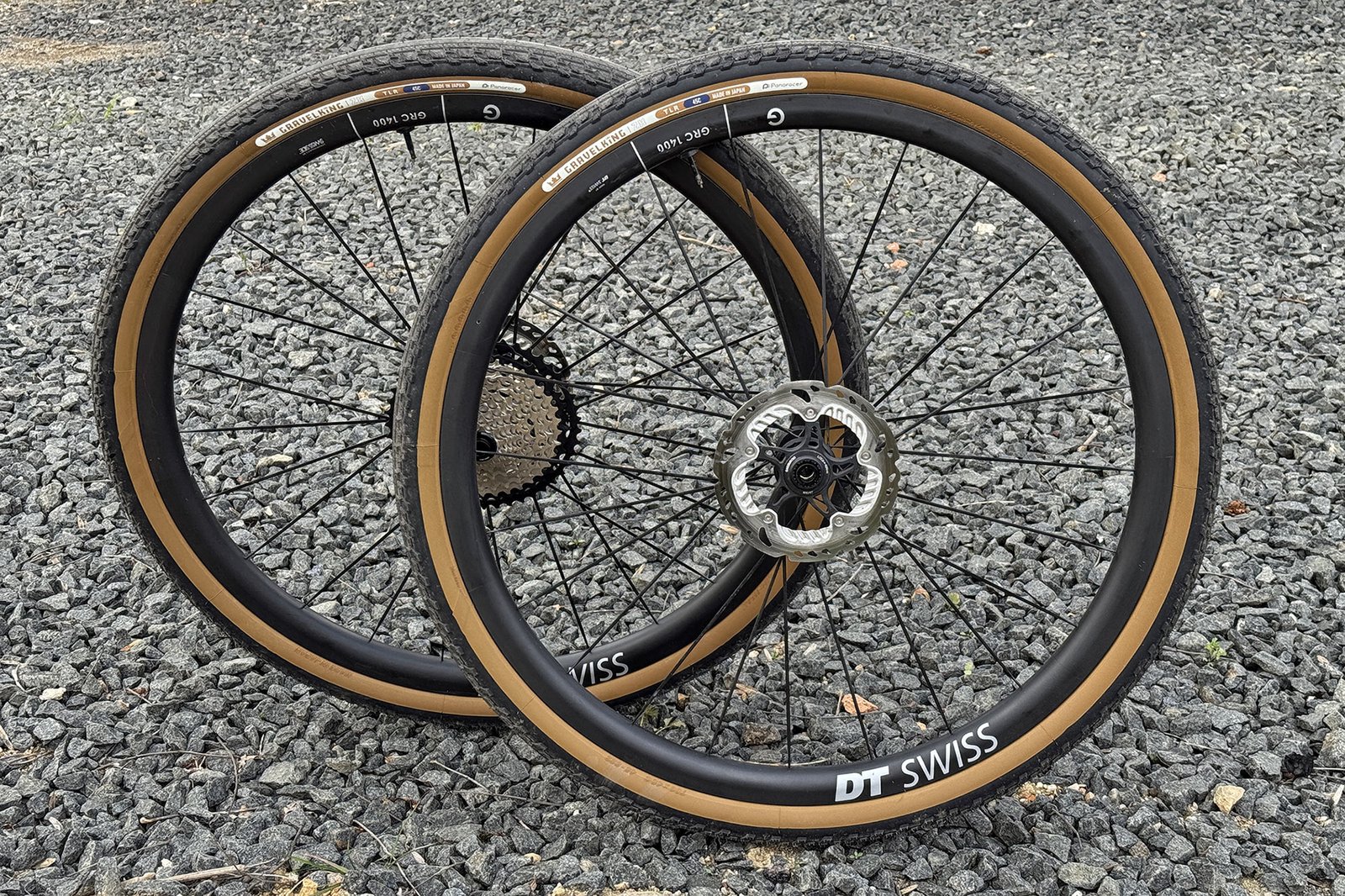 Panaracer GravelKing ZX semi-slick gravel race tire, DT Swiss GRC wheelset pair