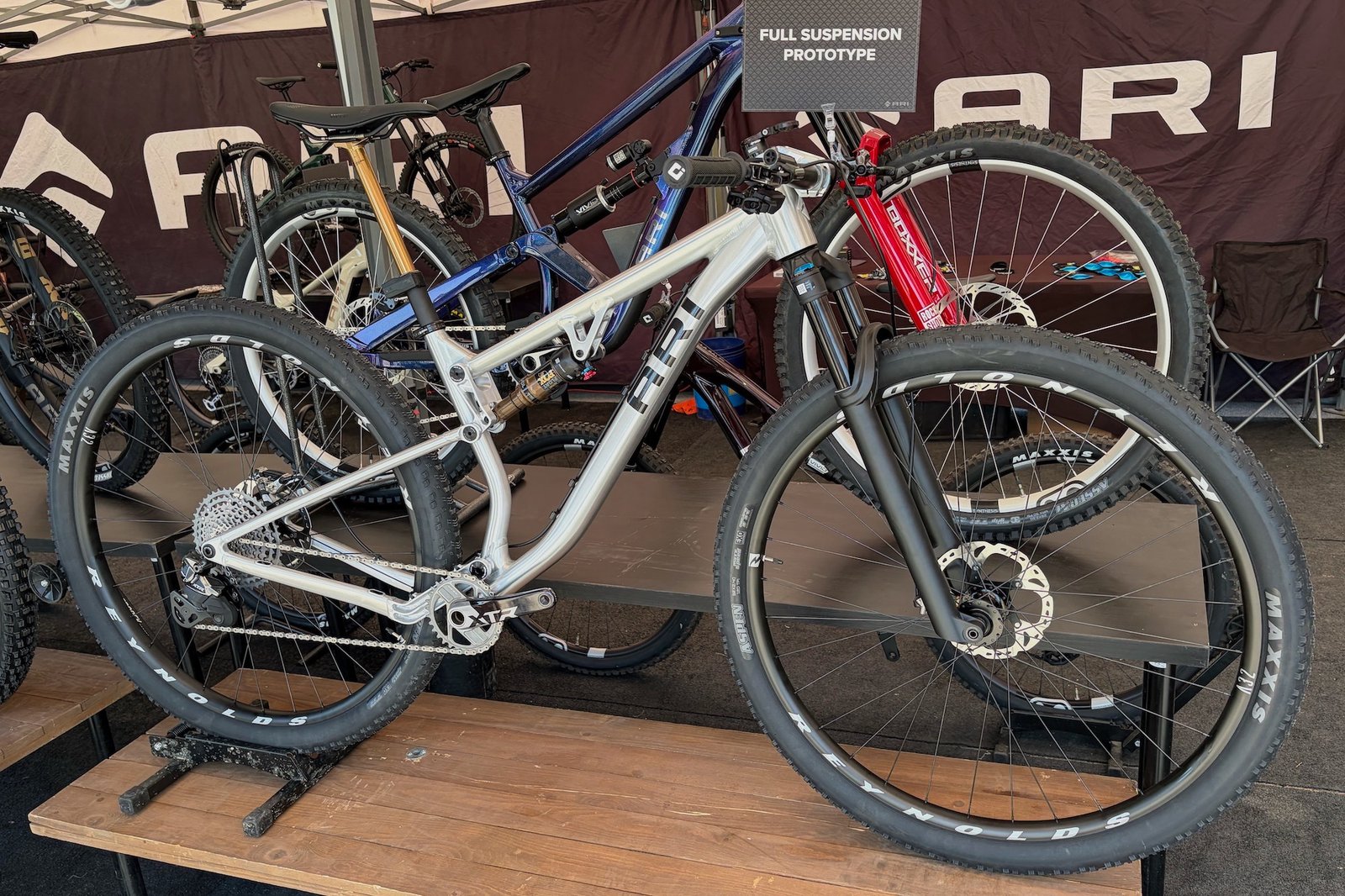 The Ari 32" full suspension prototype bike in the booth at Sea Otter