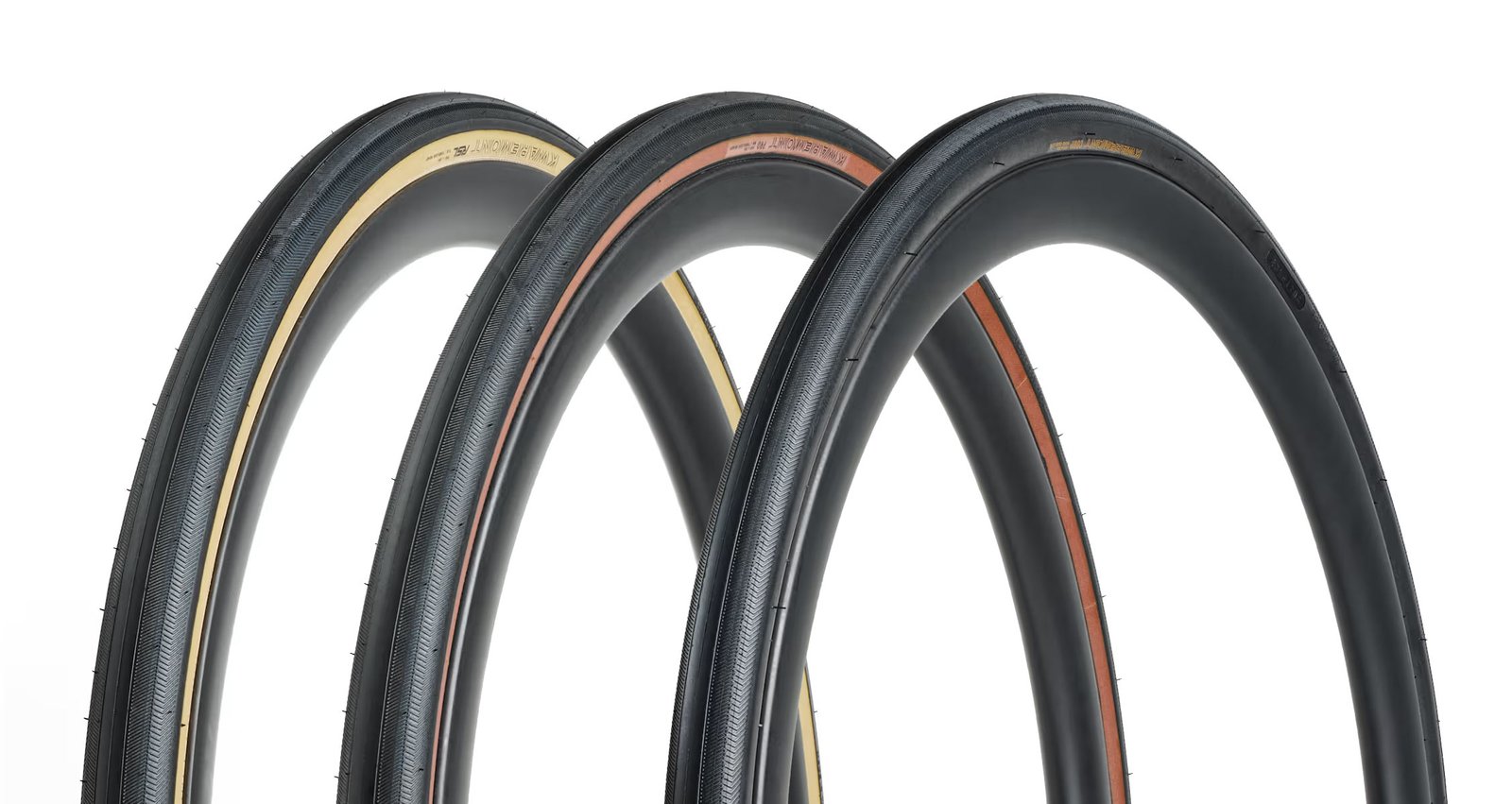 three versions of bontrager kwaremont all conditions road bike tire.