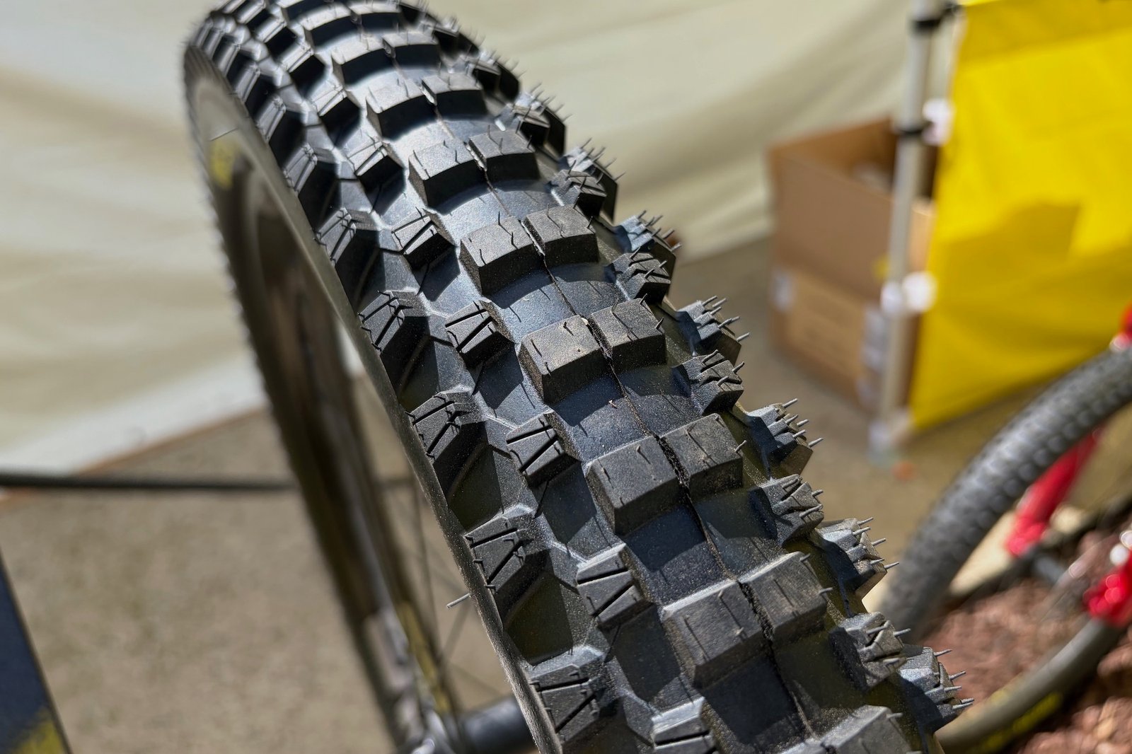 close view of the tread on the Dunlop Geomax MB34R tire at Sea Otter