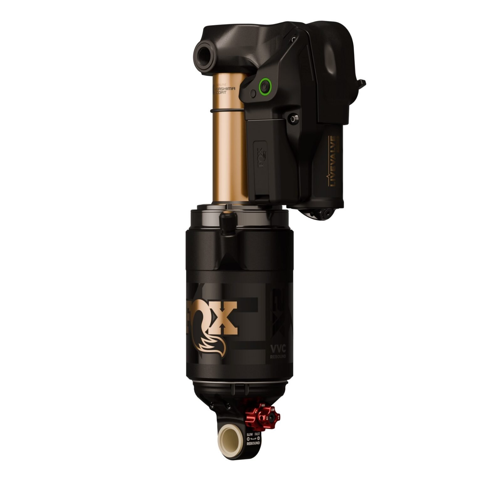studio image of the Fox Float X2 Live Valve Neo shock with a trunnion mount