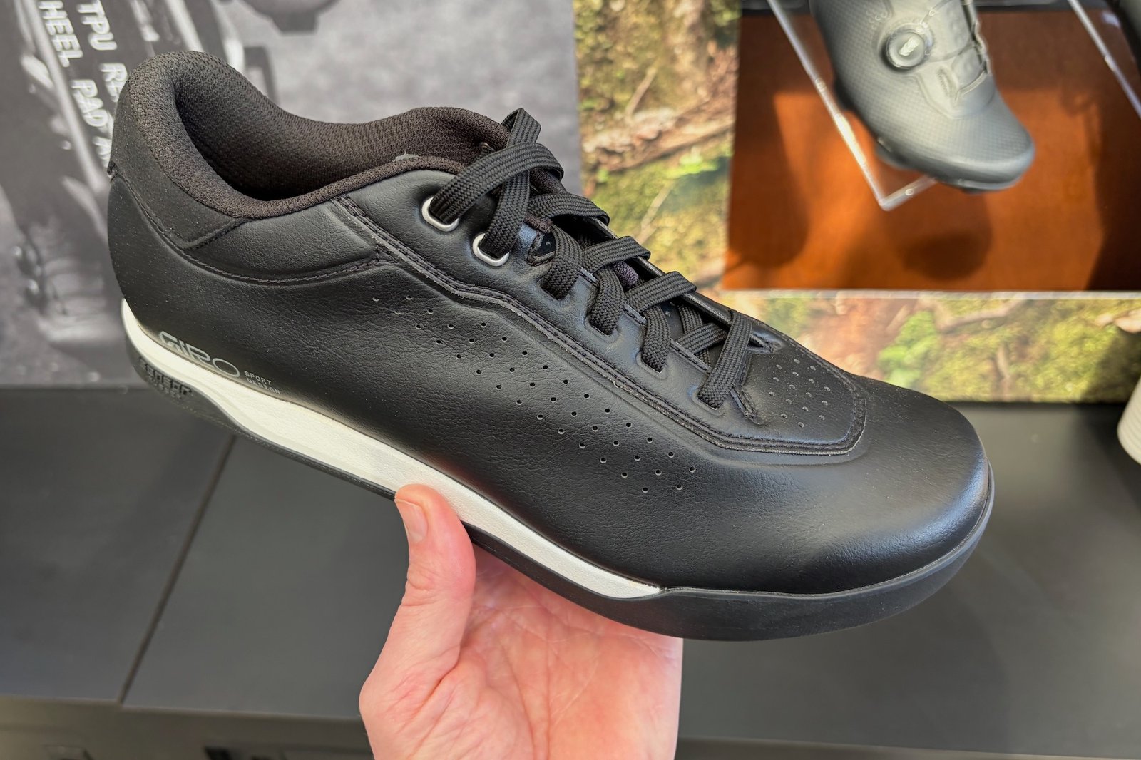 holding the new Giro Empire TR shoe at Sea Otter.