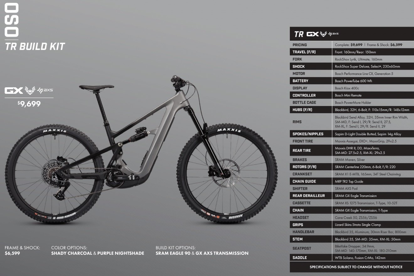 screenshot of the Ibis Oso TR GX AXS build specs page