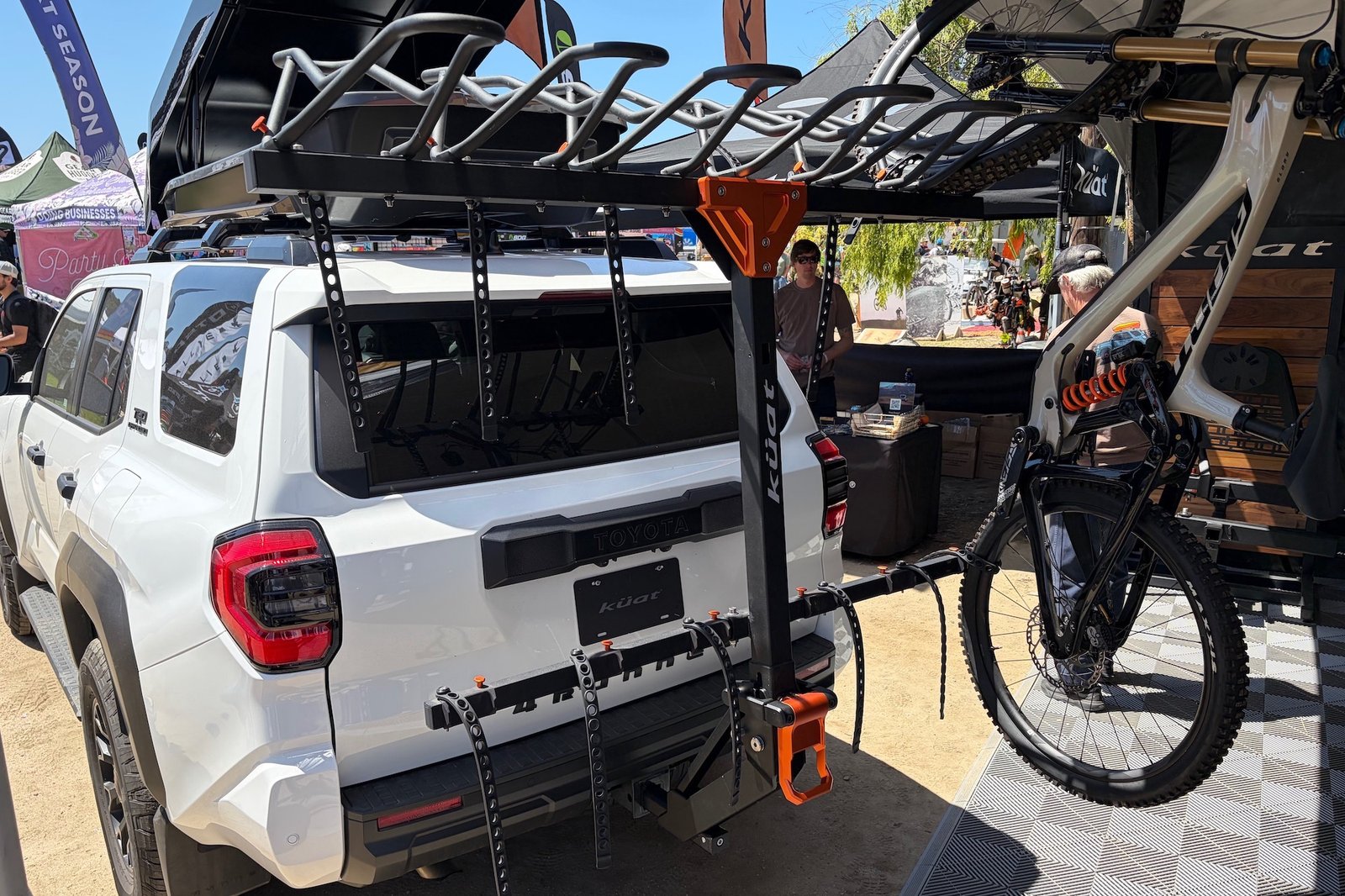 the kuat drop in vertical hitch rack concept on display at Sea Otter.