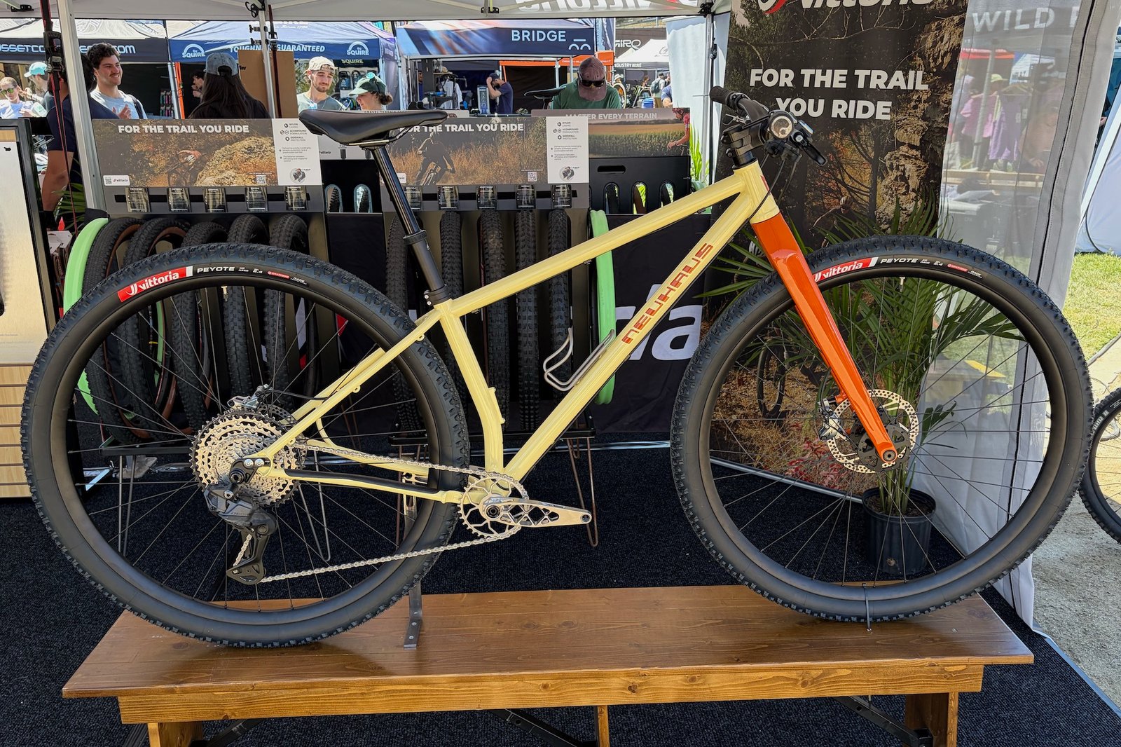 the Neuhaus NOVA32 bike on display in the Vittoria tires booth at Sea Otter
