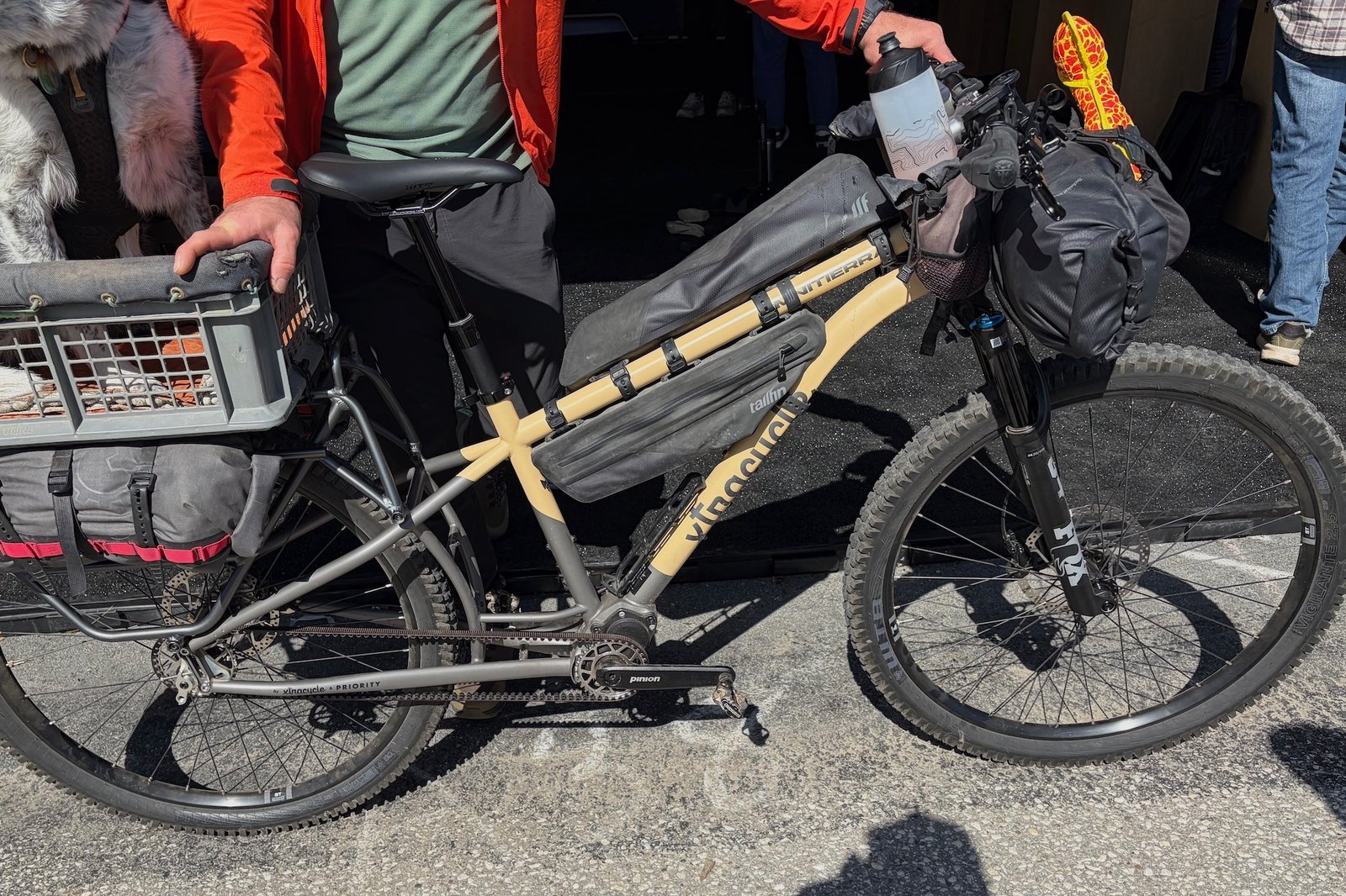 John Freeman's Xtracycle OmniTierra cargo bike loaded upw ith all his gear.