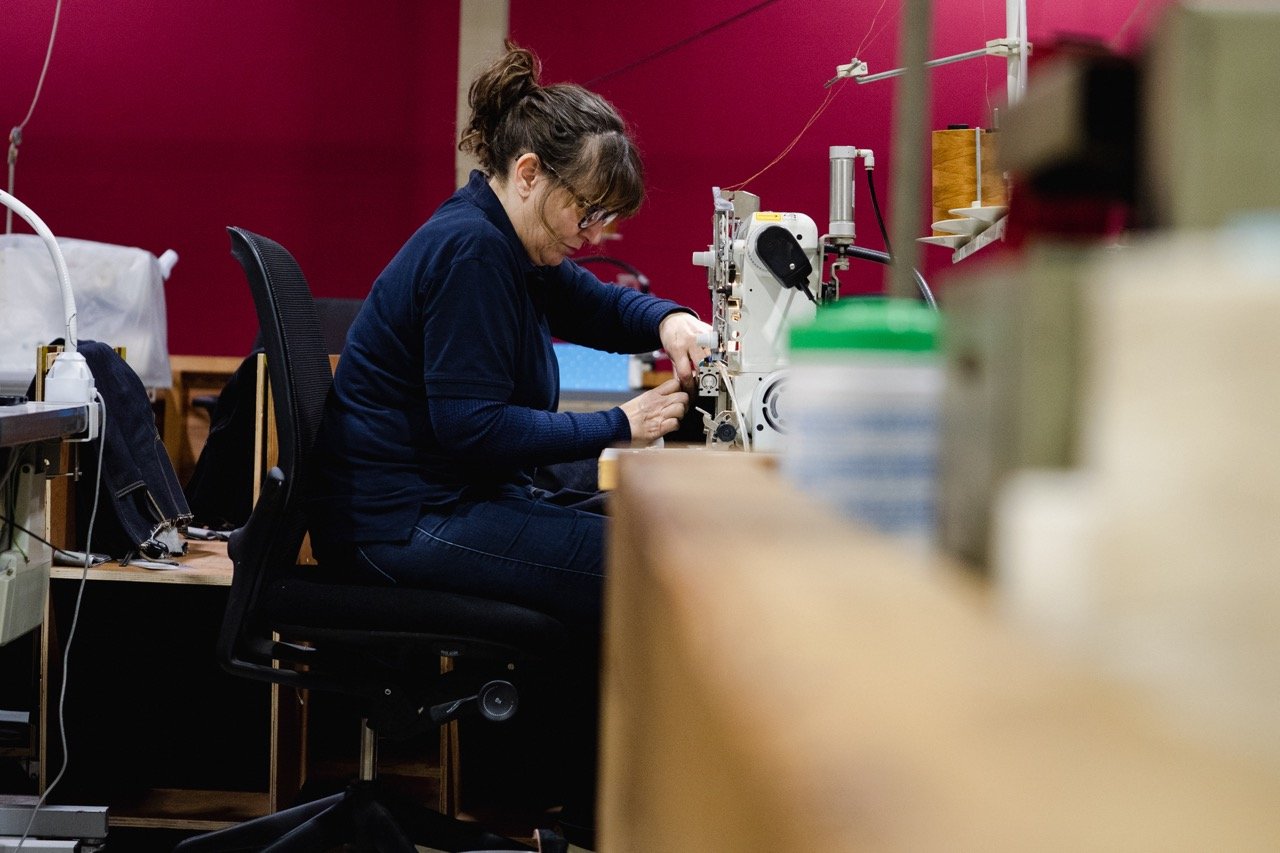 Rapha x Huit Denim Co Collaoration sewing