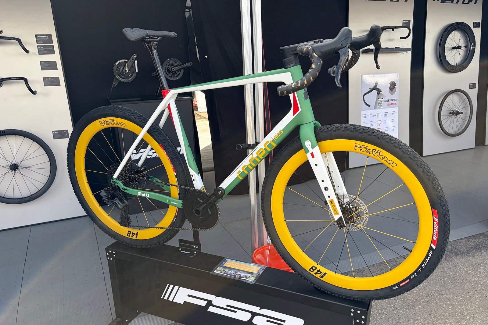 custom painted rodeo labs gravel bike in the vision wheels booth.