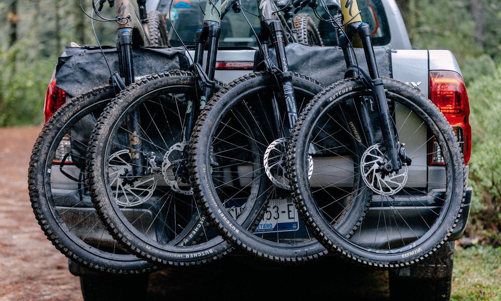 Specialized Grid Gravity Radial mountain bike tires: Butcher & Eliminator on a pick-up shuttle
