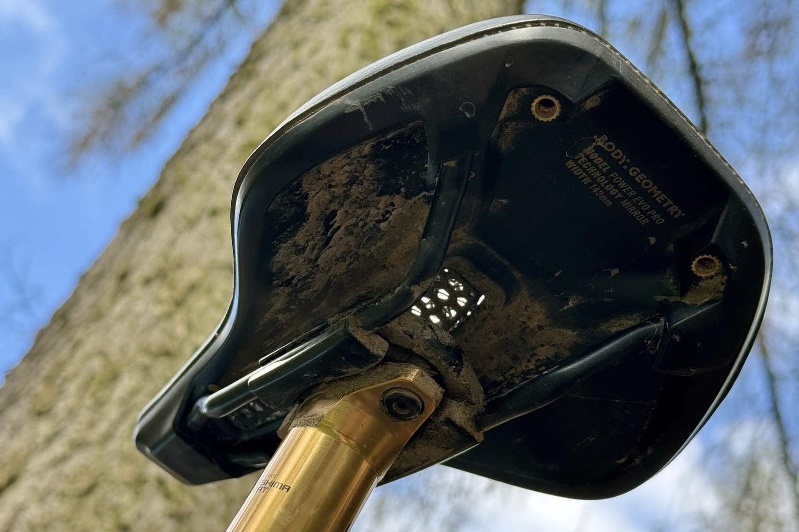 Specialized Power EVO Pro Mirror comfortable 3D-printed ergonomic bike saddle, underside with SWAT mounts