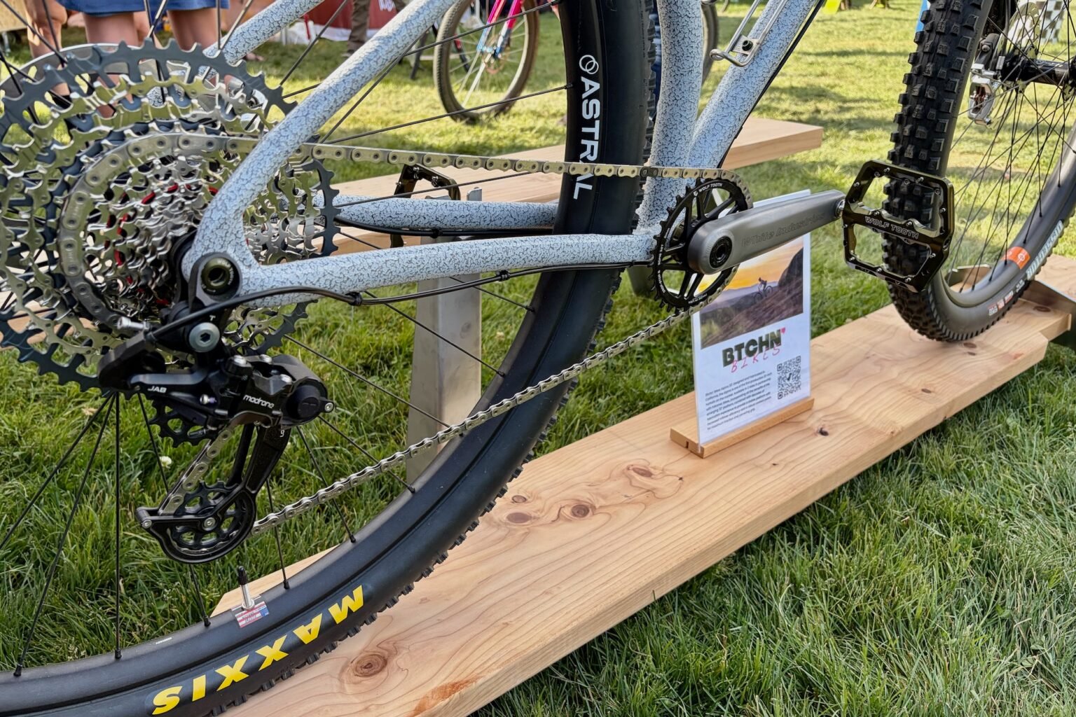 the BTCHN bike at Wolf Tooth's drivetrain with ti cranks and a Madrone derailleu.