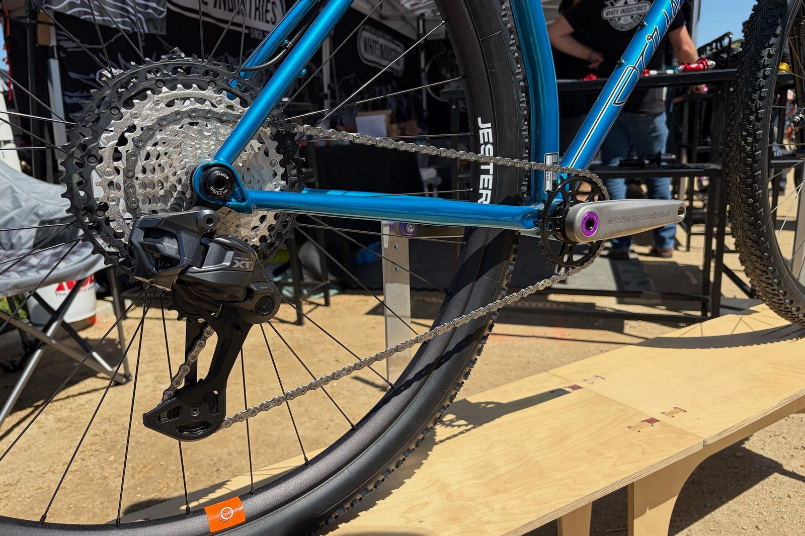 a closer look at the drivetrain setup on the White Industries Sour 32" mountain bike at their booth