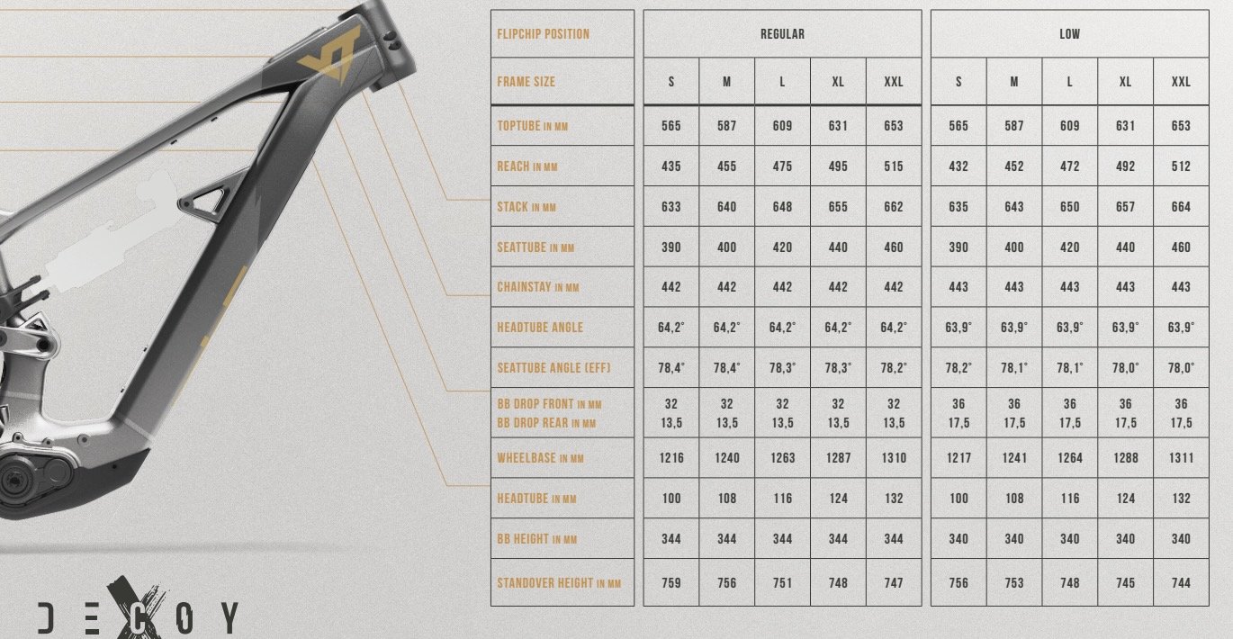 screenshot of the YT Decoy X geometry chart