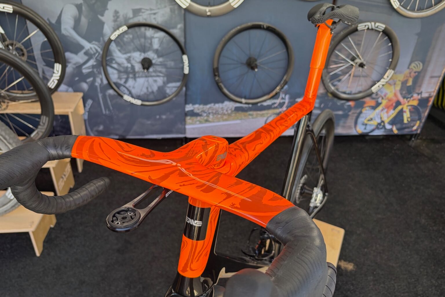 a custom poainted enve road bike.