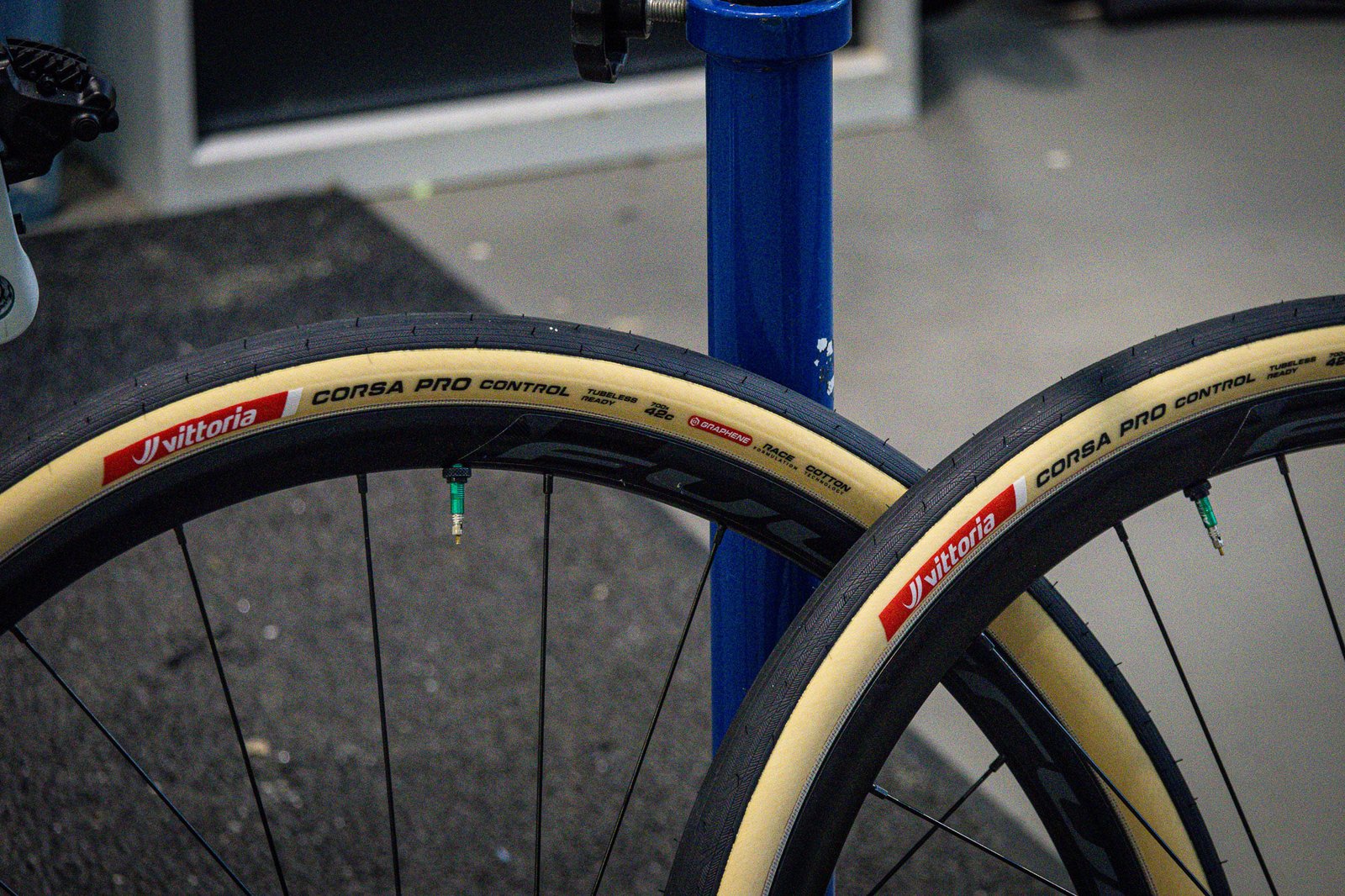 closeup sidewall details of new vittoria corsa pro control 38 and 42 mm tires.