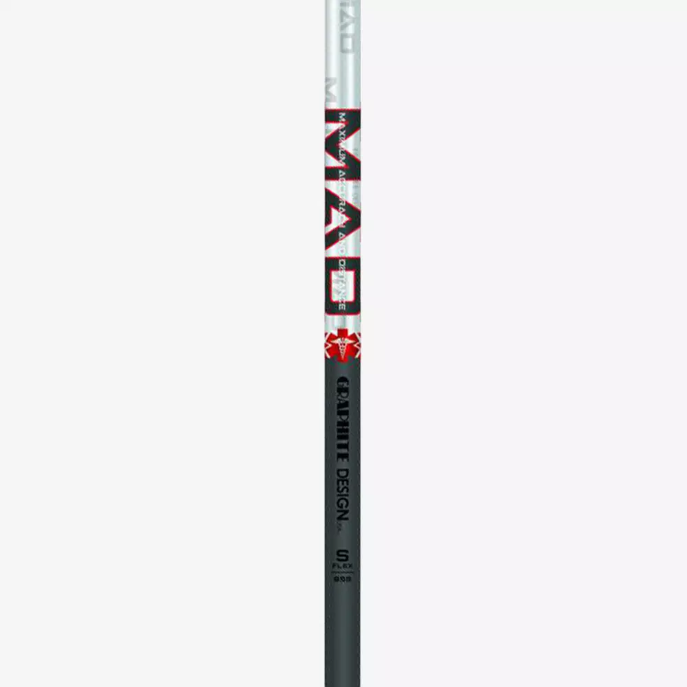 Close-up of a golf club shaft featuring the brand name “MAJESTY” in red and white lettering, with “GRAPHITE DESIGN” and specs in black on a silver-black gradient—discover best deals under $50 for premium equipment.